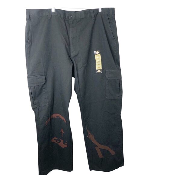 Dickies NWT Men's Black w/Graphic Loose Fit Cargo Skater Streetwear Pants 44X32